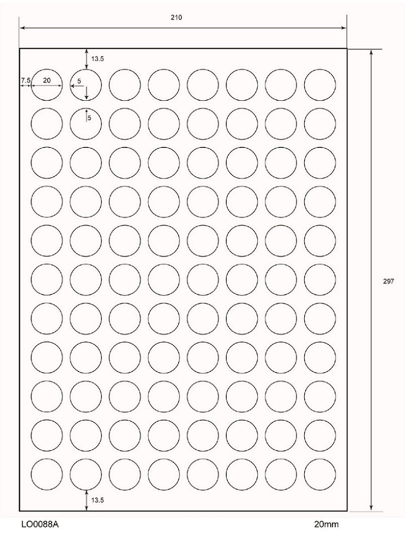 8800 étiquettes universelles colorées rondes de 20 mm, sur 100 feuilles Din A4, mates, autocollantes LO-0088-A-70