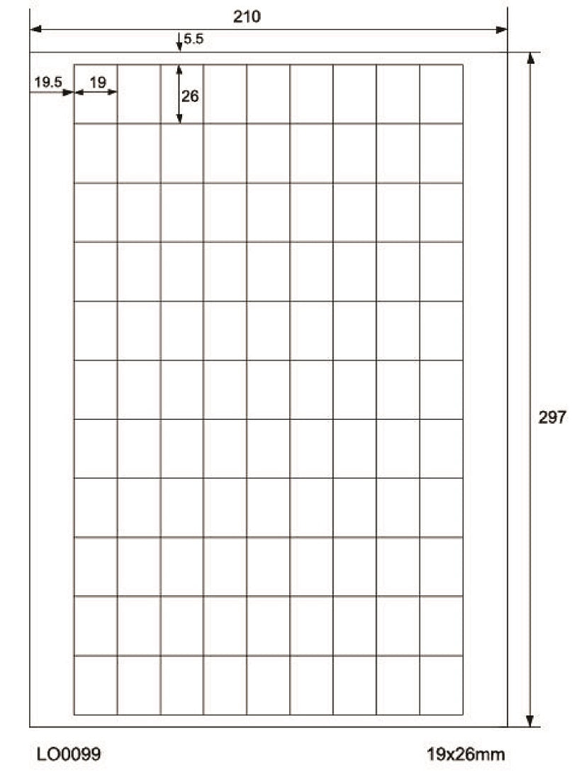 9900 étiquettes universelles 19x26mm, sur 100 feuilles Din A4, brillantes, autocollantes LO-0099-80