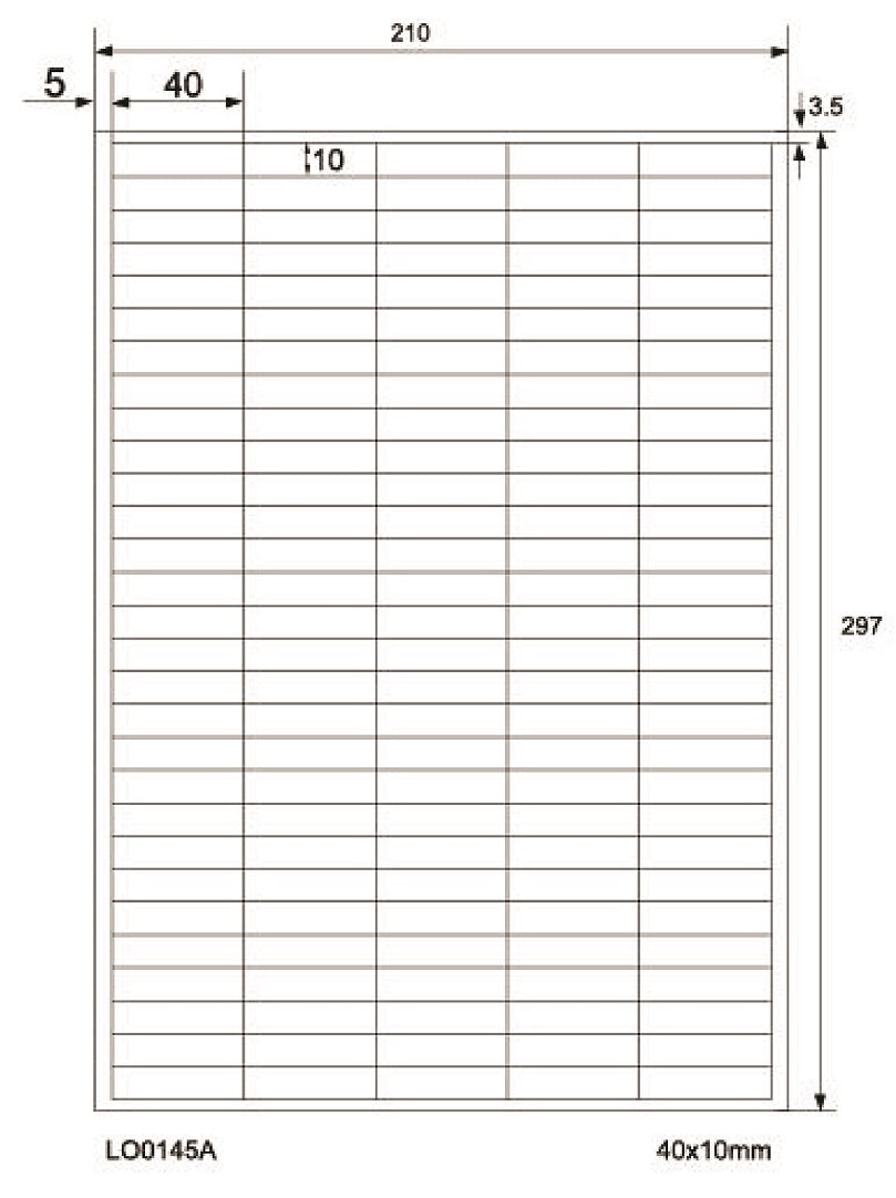 14500 étiquettes universelles 40x10mm, sur 100 feuilles Din A4, brillantes, autocollantes LO-0145-A-80
