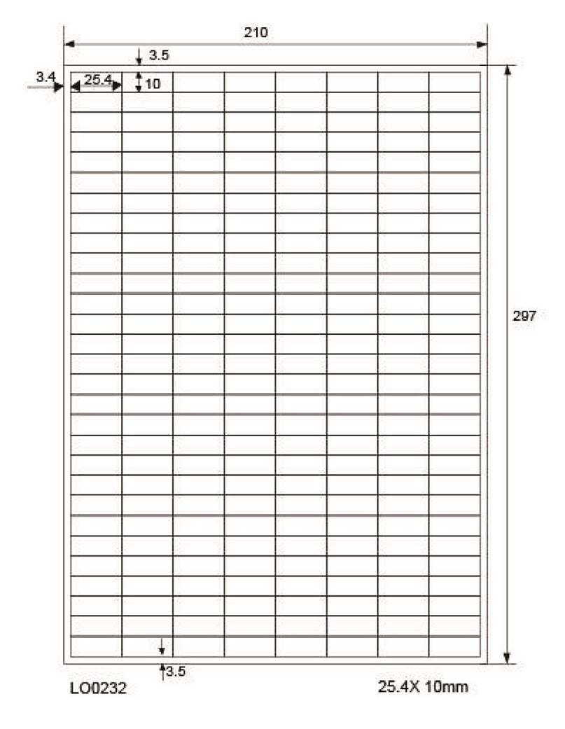23200 étiquettes universelles 25,4x10mm, sur 100 feuilles Din A4, mat, autocollantes LO-0232-70