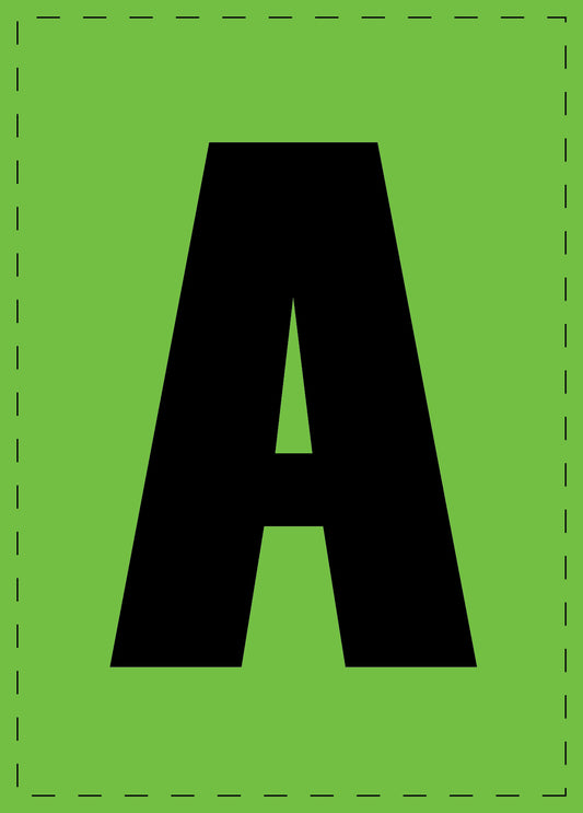 Lettre A autocollants de lettres et de chiffres, police noire sur fond vert ES-BGPVC-A-67