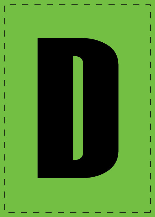 Lettre D autocollants de lettres et de chiffres, police noire sur fond vert ES-BGPVC-D-67