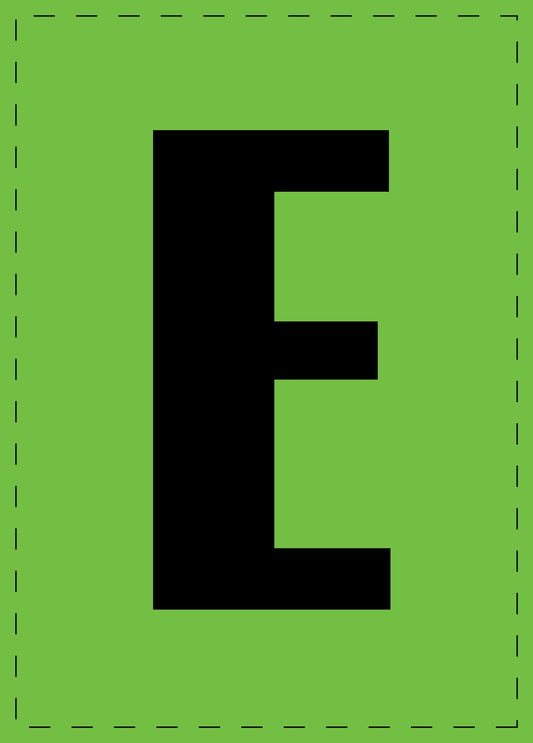 Lettre E autocollants de lettres et de chiffres, police noire sur fond vert ES-BGPVC-E-67