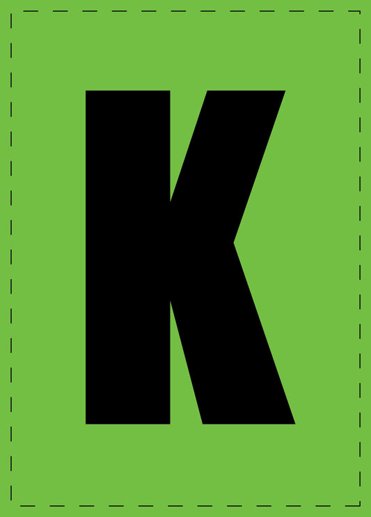 Lettre K autocollants de lettres et de chiffres, police noire sur fond vert ES-BGPVC-K-67