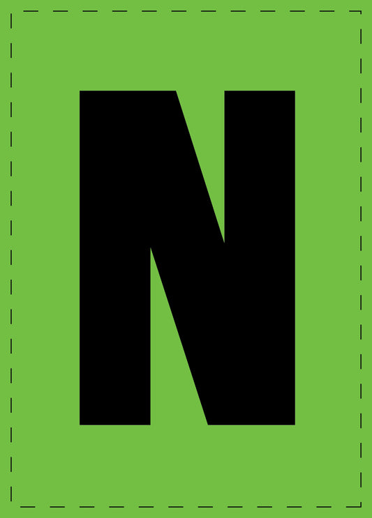Lettre N autocollants de lettres et de chiffres, police noire sur fond vert ES-BGPVC-N-67