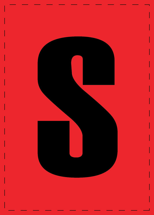 Lettre S autocollants de lettres et de chiffres, police noire sur fond rouge ES-BGPVC-S-14