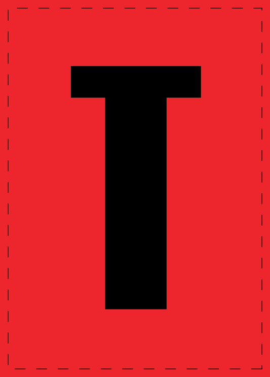Lettre T autocollants de lettres et de chiffres, police noire sur fond rouge ES-BGPVC-T-14