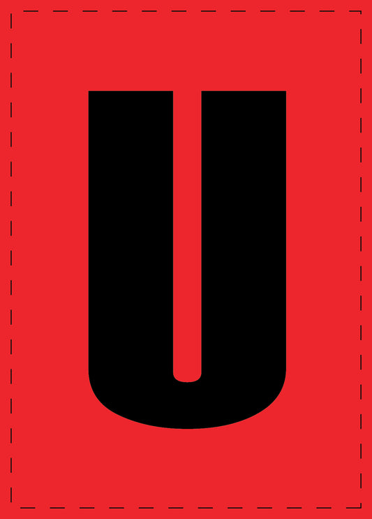Lettre U autocollants de lettres et de chiffres, police noire sur fond rouge ES-BGPVC-U-14