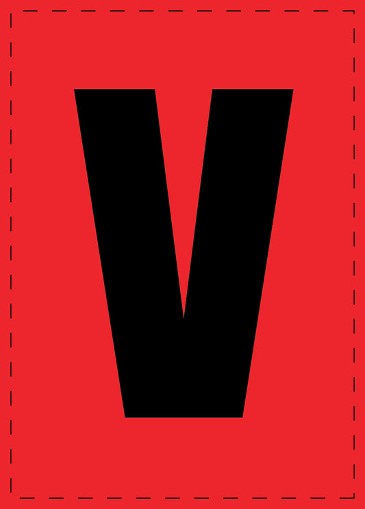 Lettre V autocollants de lettres et de chiffres, police noire sur fond rouge ES-BGPVC-V-14