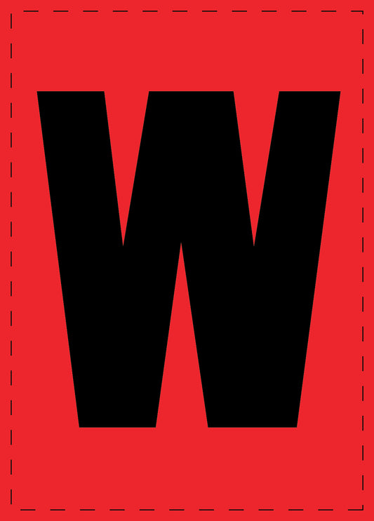 Lettre W autocollants de lettres et de chiffres, police noire sur fond rouge ES-BGPVC-W-14