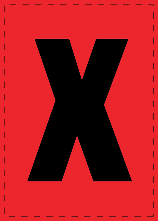 Lettre X autocollants de lettres et de chiffres, police noire sur fond rouge ES-BGPVC-X-14