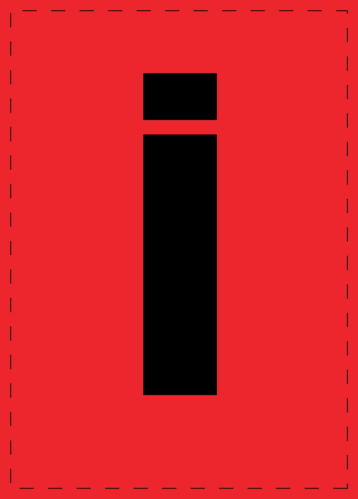 Lettre i autocollants de lettres et de chiffres, police noire sur fond rouge ES-BKPVC-I-14