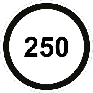 Autocollant de vitesse pour pneus "250 avec bordure noir" F-CAR1500-250