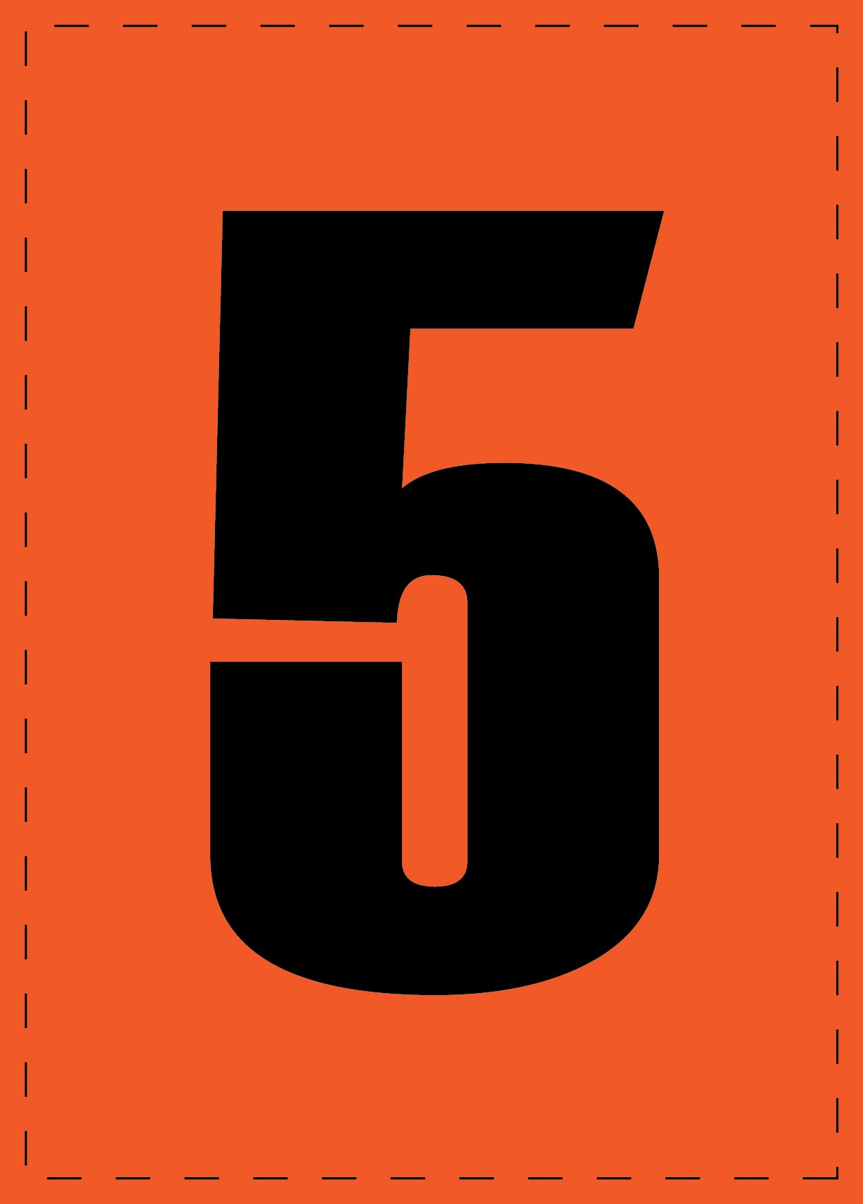 Lettre 5 autocollants de lettres et de chiffres, police noire sur fond orange ES-NPVC-5-8