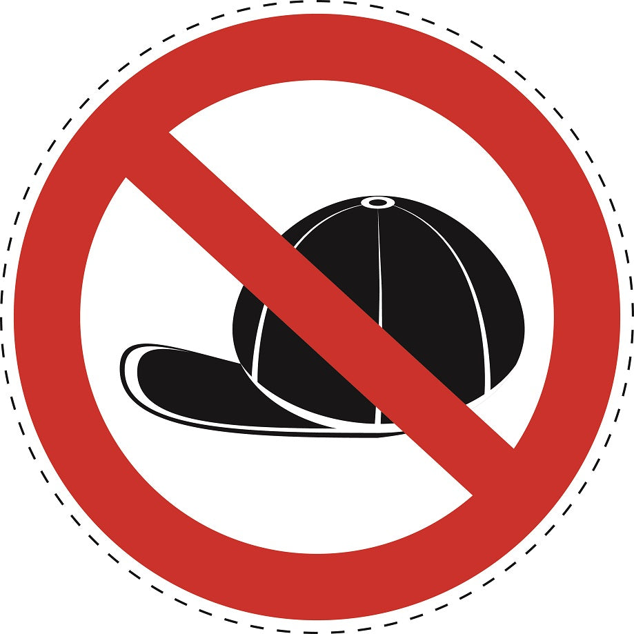 Autocollant d'interdiction "Pas de chapeaux autorisés" en plastique PVC, ES-SI28500