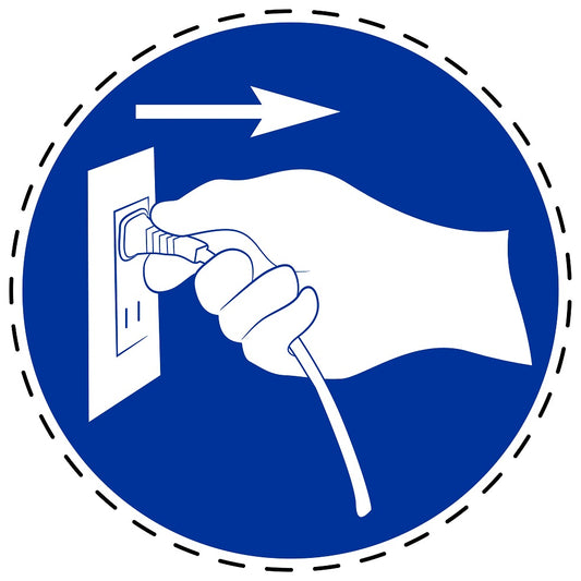 Autocollants obligatoires " Trek de stekker uit het stopcontact: Débranchez la prise" en plastique PVC, ES-SIM1580