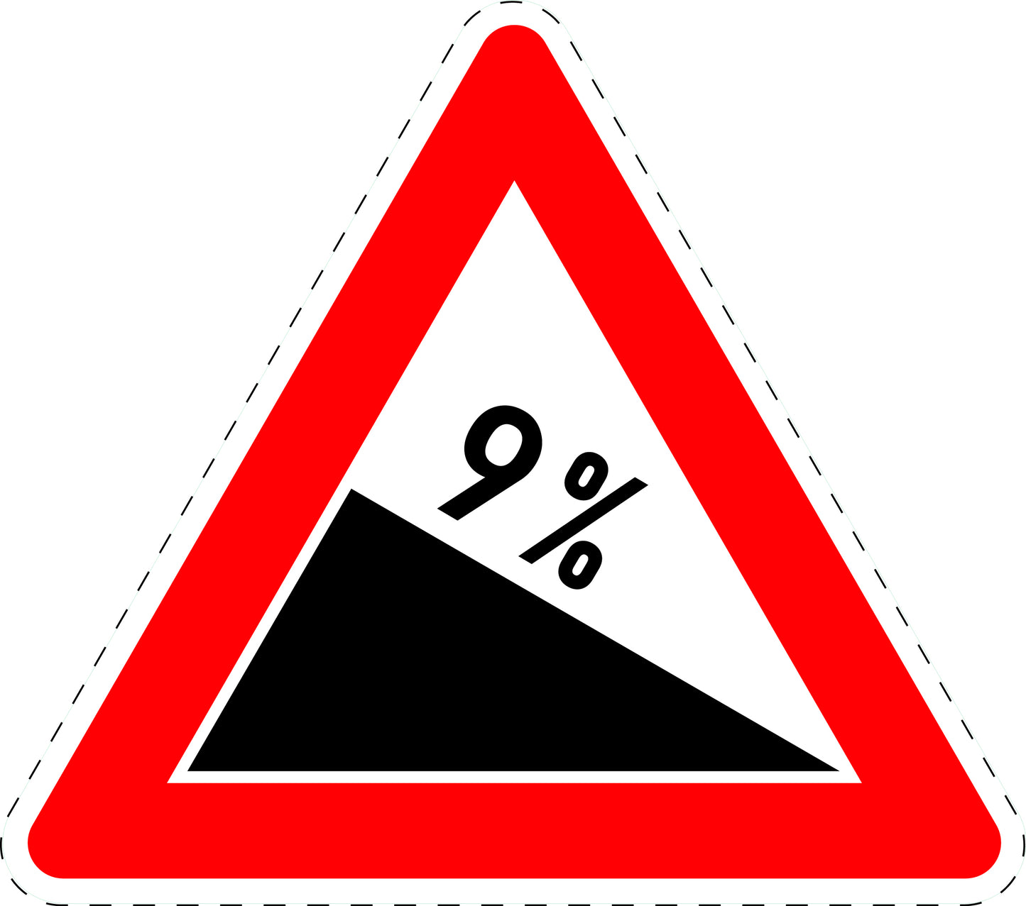 1 pièce  panneau de signalisation "Descente 9 %" 2-15 cm F-Verk-108-55