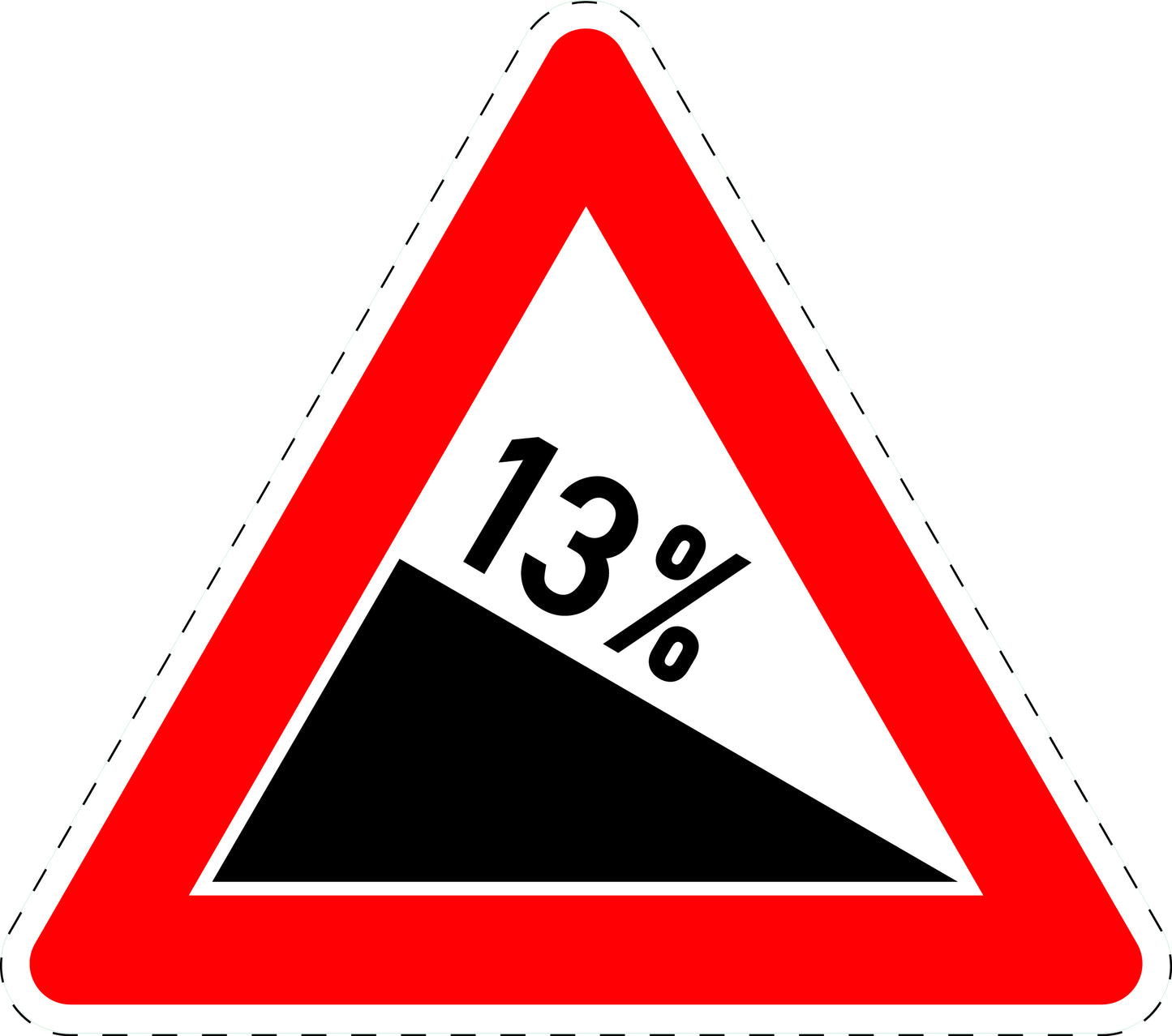 1 pièce  panneau de signalisation "Descente 13 %" 20-70 cm F-Verk-108-59