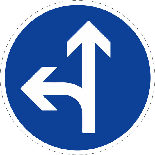 1 pièce panneau de signalisation "Direction obligatoire : tout droit ou à gauche" 20-70 cm - F-Verk-214-10