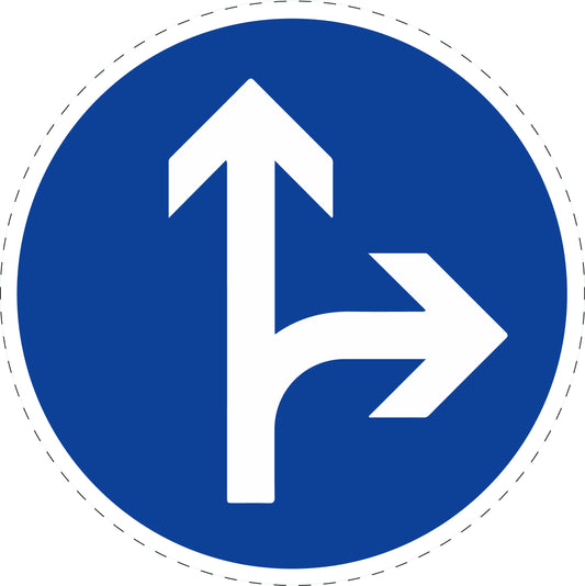 1 pièce panneau de signalisation "Direction obligatoire : tout droit ou à droite" 20-70 cm - F-Verk-214-20