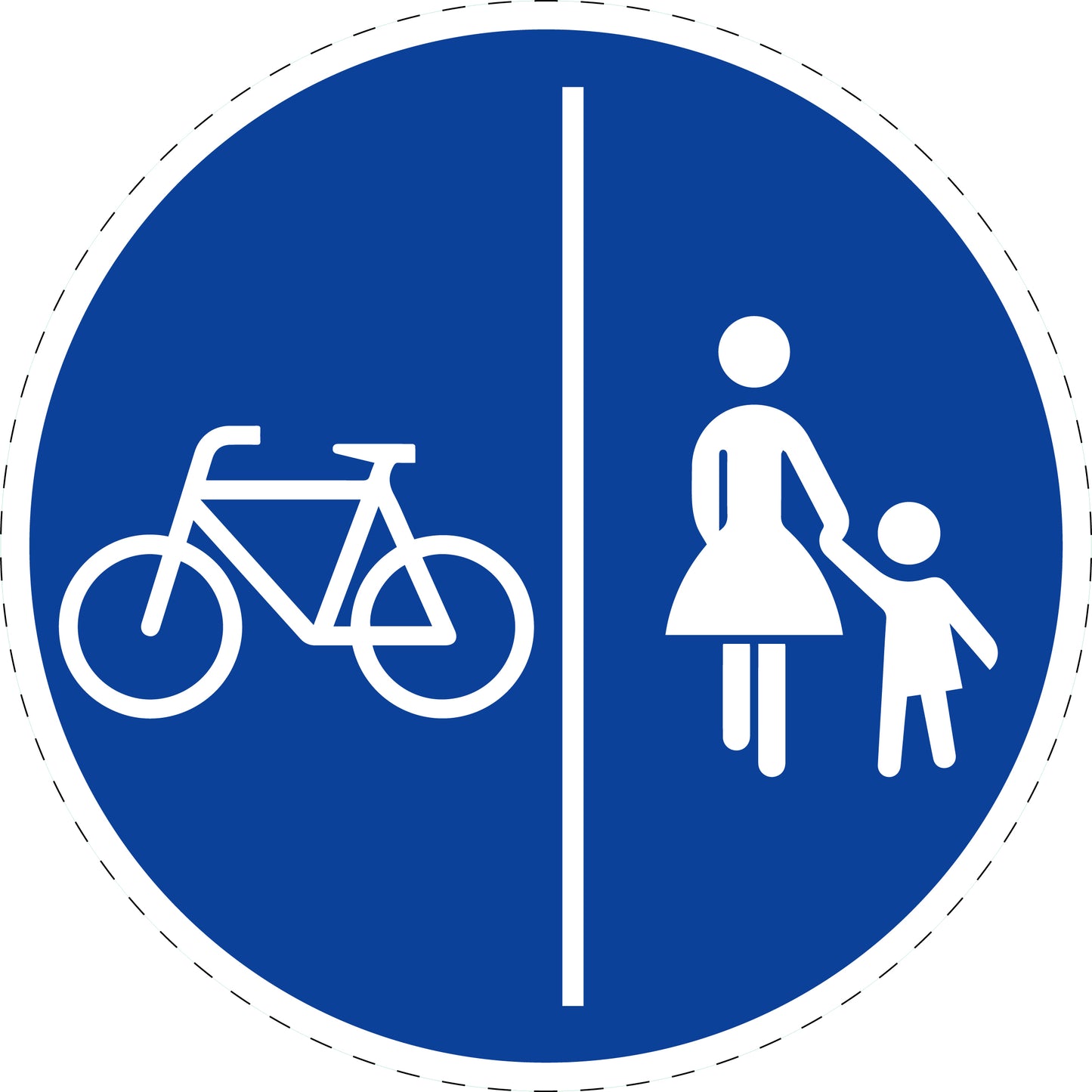1 pièce panneau de signalisation "Piste séparée piétons à droite, cyclistes à gauche" 2-15 cm - F-Verk-241-30