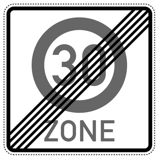 1 Pièce panneau de signalisation "Fin de zone 30 km/h" – 2-15 cm – F-Verk-274-2-50