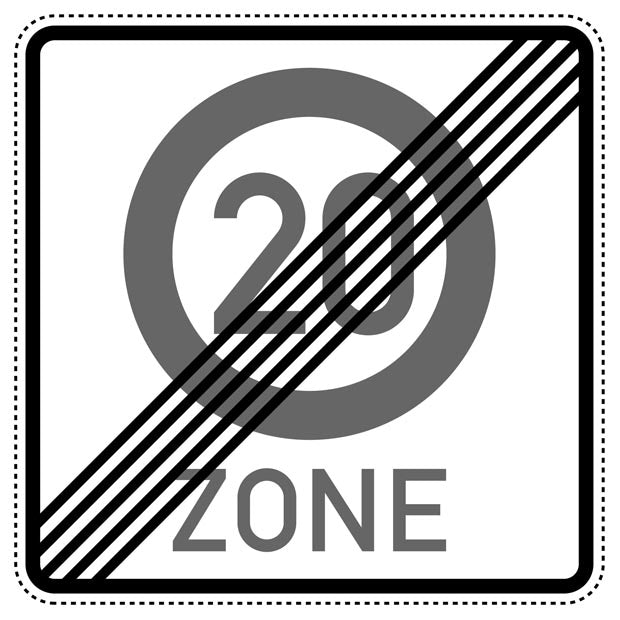1 pièce panneau de signalisation "Fin de la zone de vitesse 20 km/h" – 2-15 cm – LH-Verk-274-2-51