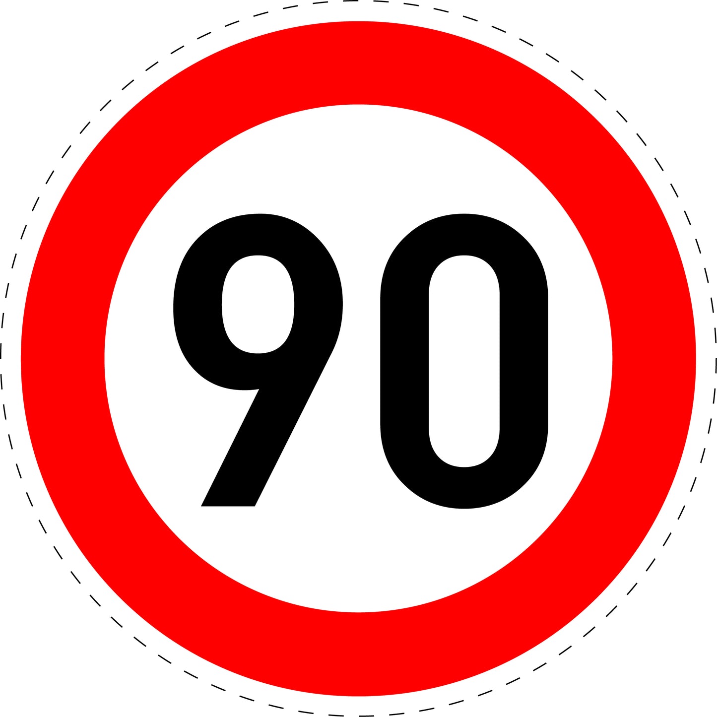 1 pièce panneau de signalisation "Limite de vitesse maximale 90 km/h" – 2-15 cm – F-Verk-274-59