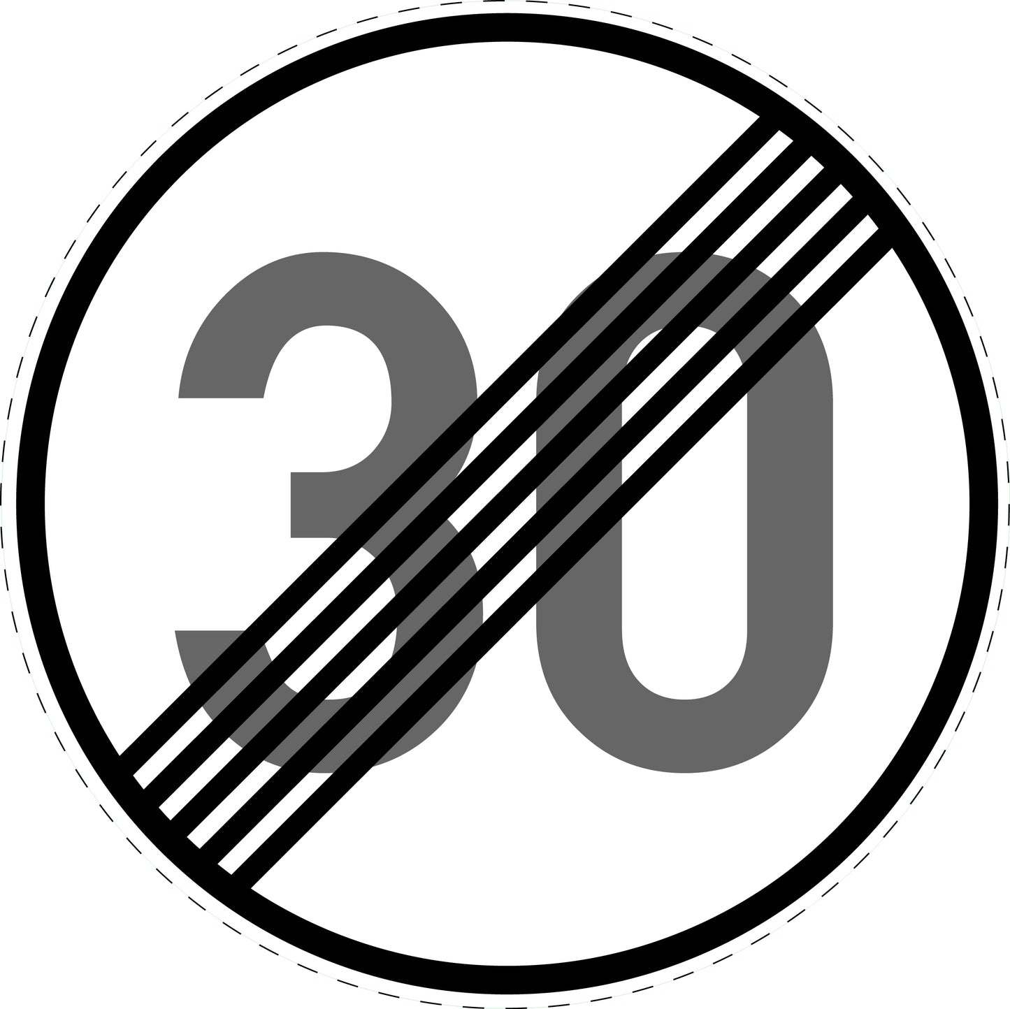1 pièce panneau de signalisation "Fin de la limitation de vitesse 30 km/h" – 2-15 cm – F-Verk-278-53