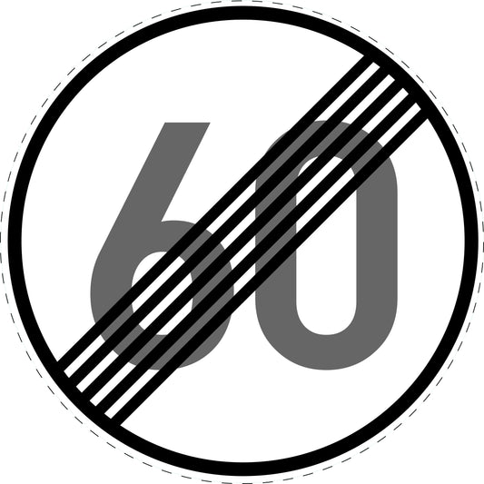 1 pièce panneau de signalisation "Fin de la limitation de vitesse 60 km/h" – 20-70 cm – -F-Verk-278-56