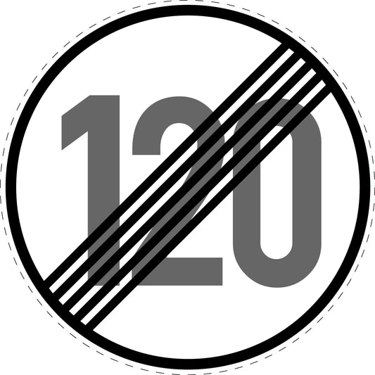 1 pièce panneau de signalisation "Fin de la limitation de vitesse 120 km/h" – 2-15 cm – -F-Verk-278-62