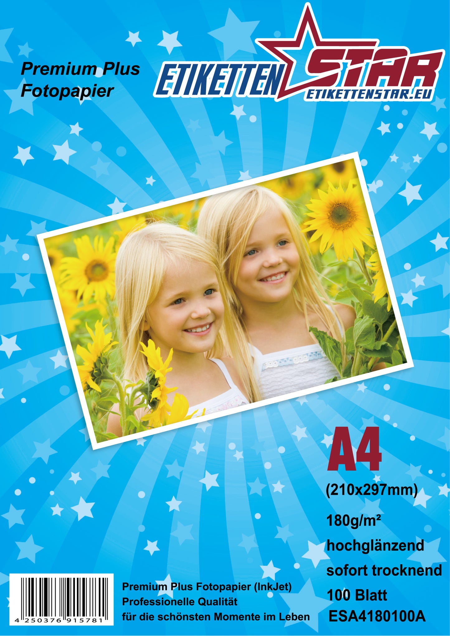 100 feuilles A4 210x297mm 180g/m² papier photo haute brillance + imperméable de EtikettenStar ESA4180100A