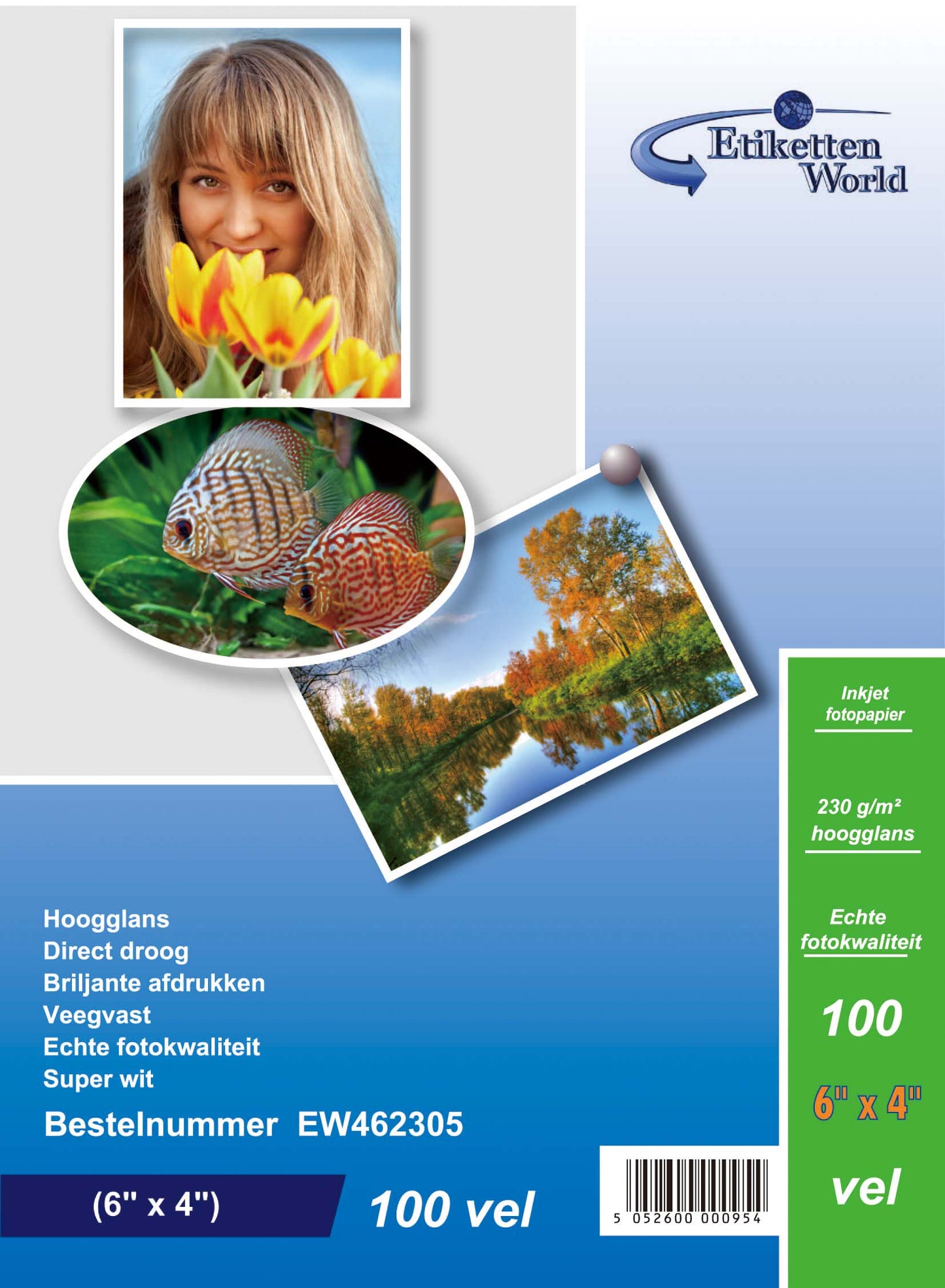 100 feuilles de papier photo/cartes photo EtikettenWorld BV 6"x4" 230g/m² haute brillance et résistant à l'eau EW462305