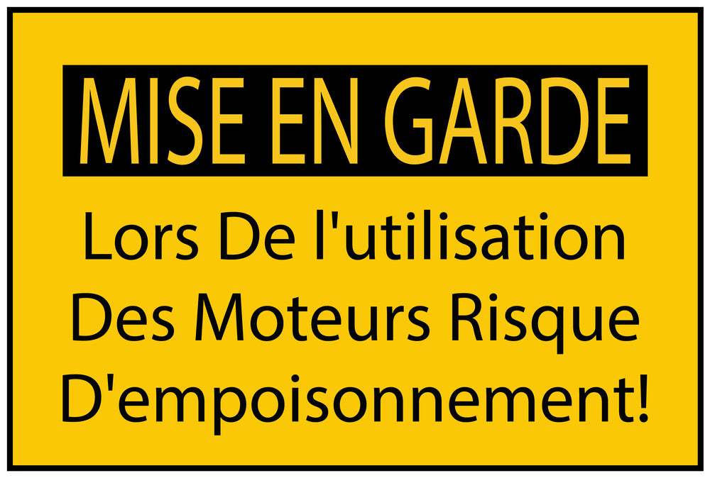 Autocollant de chantier "MISE EN GARDE Lors De l'utilisation Des Moteurs Risque D'empoisonnement!" jaune F-BAU-1670