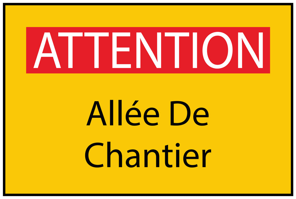 Autocollant de chantier "ATTENTION Allée De Chantier" jaune F-BAU-1780