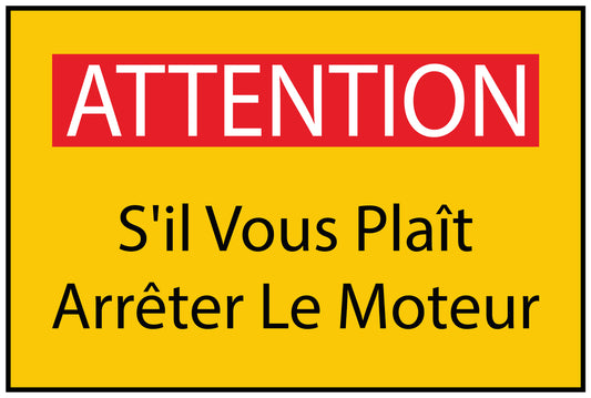 Autocollant de chantier "ATTENTION S'il vous plaît Arrêter Le Moteur" jaune F-BAU-1920