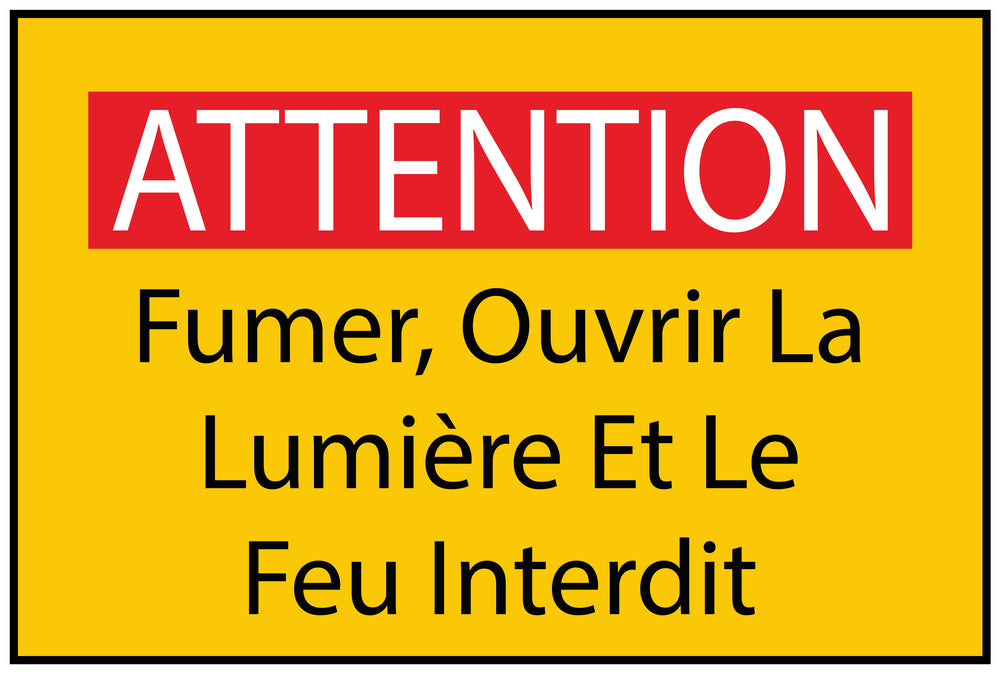 Autocollant de chantier "ATTENTION Fumer, Ouvrir La Lumière Et Le Feu Interdit" jaune F-BAU-1950