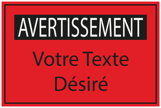 Autocollant de chantier "AVERTISSEMENT Votre Texte Désiré"  F-BAU-1960