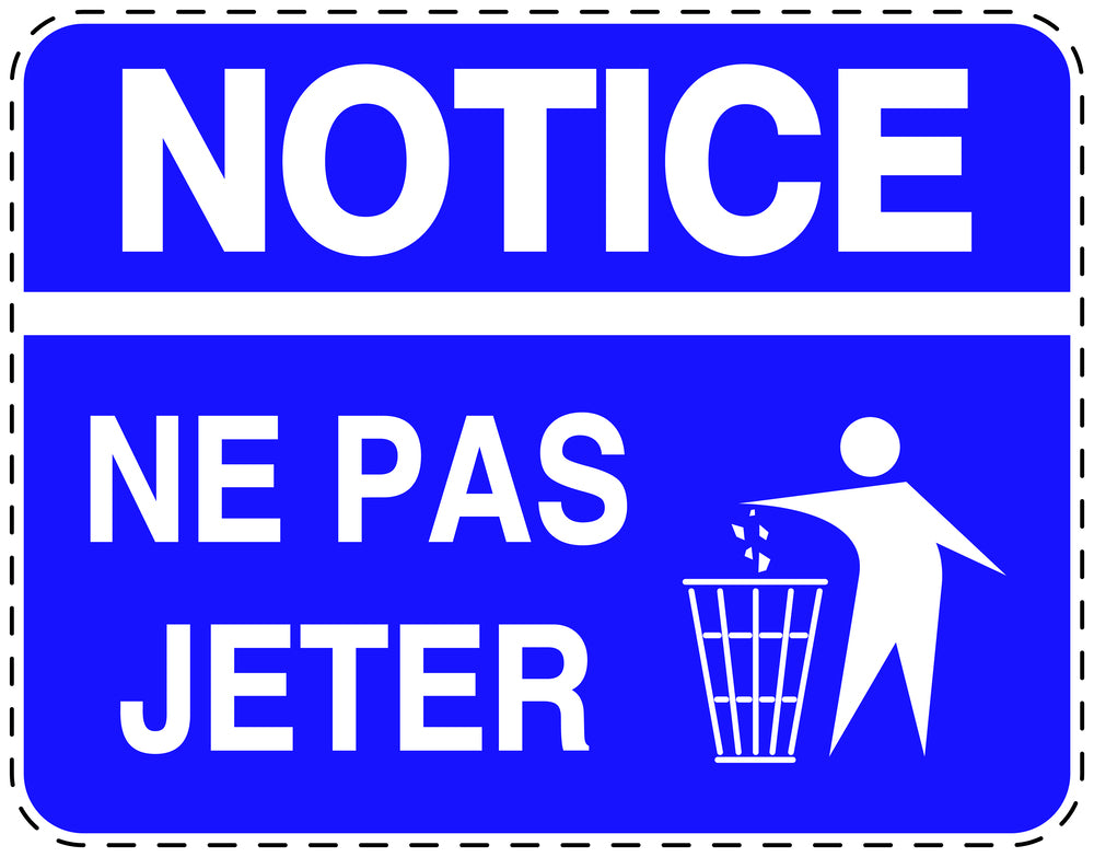 Autocollant de poubelle "NOTICE NE PAS JETER" bleu horizontal F-LITTER-H-10000-44