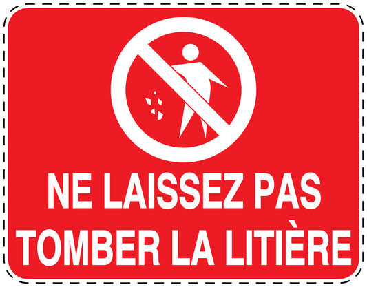 Autocollant de poubelle "NE LAISSEZ PAS TOMBER LA LITIÈRE" bleu horizontal F-LITTER-H-10400-14