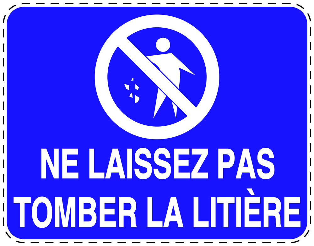 Autocollant de poubelle "NE LAISSEZ PAS TOMBER LA LITIÈRE" bleu horizontal F-LITTER-H-10400-44