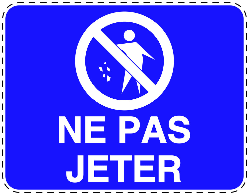 Autocollant de poubelle "NE PAS JETER" bleu horizontal F-LITTER-H-10700-44