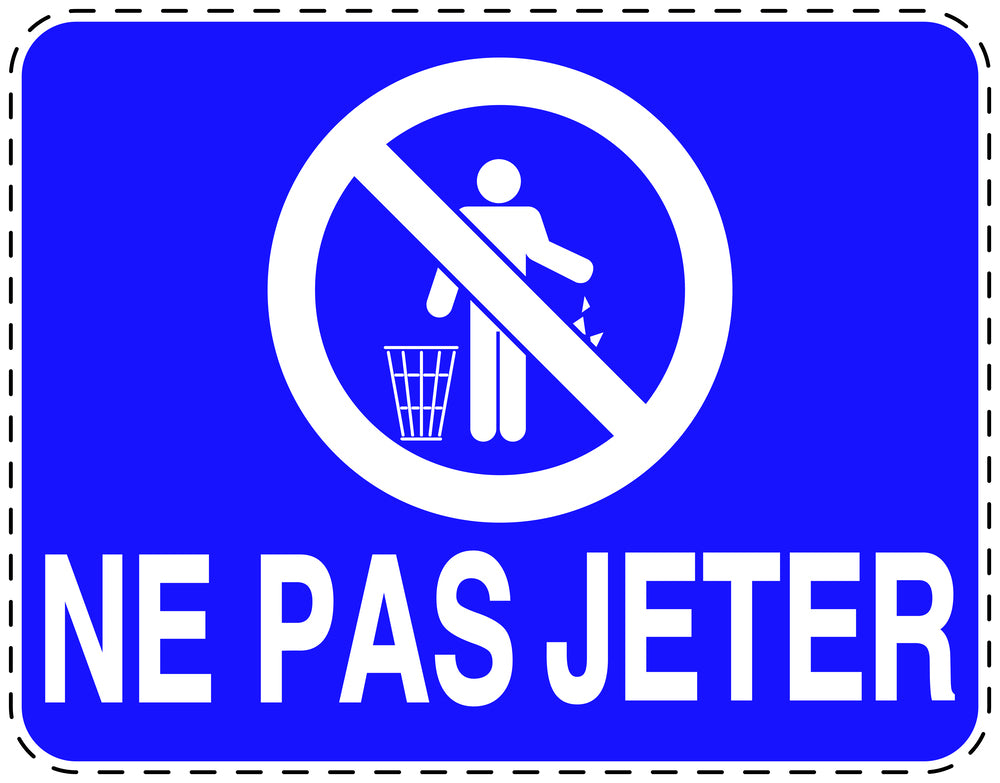 Autocollant de poubelle "NE PAS JETER" bleu horizontal F-LITTER-H-10900-44