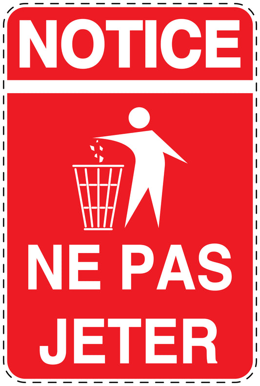 Autocollant de poubelle "NOTICE NE PAS JETER" bleu Vertical F-LITTER-V-10000-14