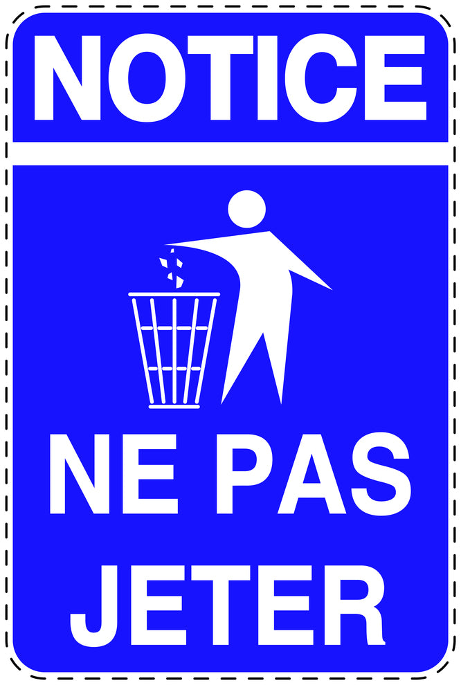 Autocollant de poubelle "NOTICE NE PAS JETER" bleu Vertical F-LITTER-V-10000-44