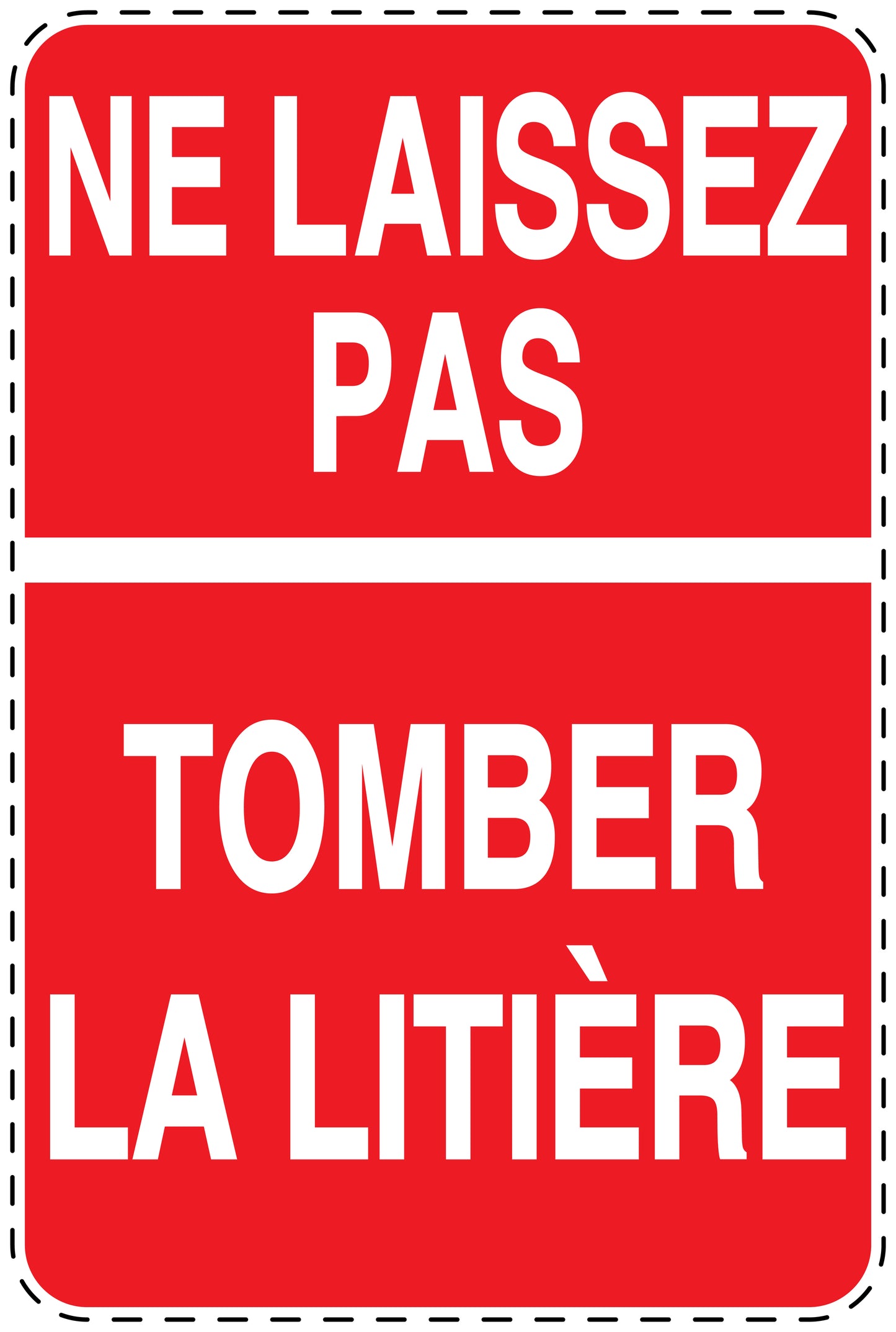Autocollant de poubelle "NE LAISSEZ PAS TOMBER LA LITIÈRE" bleu Vertical F-LITTER-V-10100-14