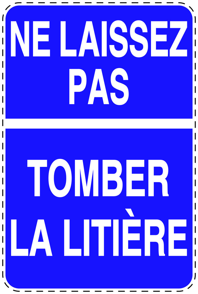 Autocollant de poubelle "NE LAISSEZ PAS TOMBER LA LITIÈRE" bleu Vertical F-LITTER-V-10100-44