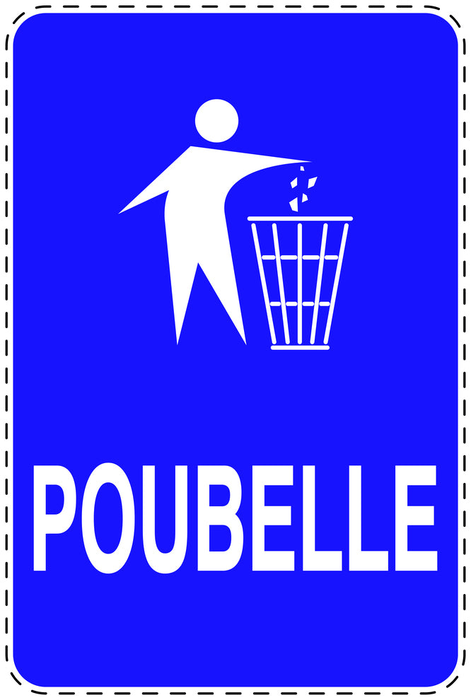 Autocollant de poubelle "POUBELLE" bleu Vertical F-LITTER-V-10300-44