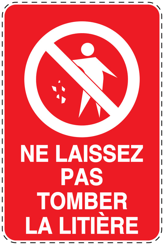 Autocollant de poubelle "NE LAISSEZ PAS TOMBER LA LITIÈRE" bleu Vertical F-LITTER-V-10400-14
