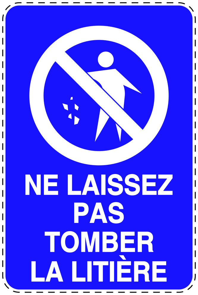 Autocollant de poubelle "NE LAISSEZ PAS TOMBER LA LITIÈRE" bleu Vertical F-LITTER-V-10400-44
